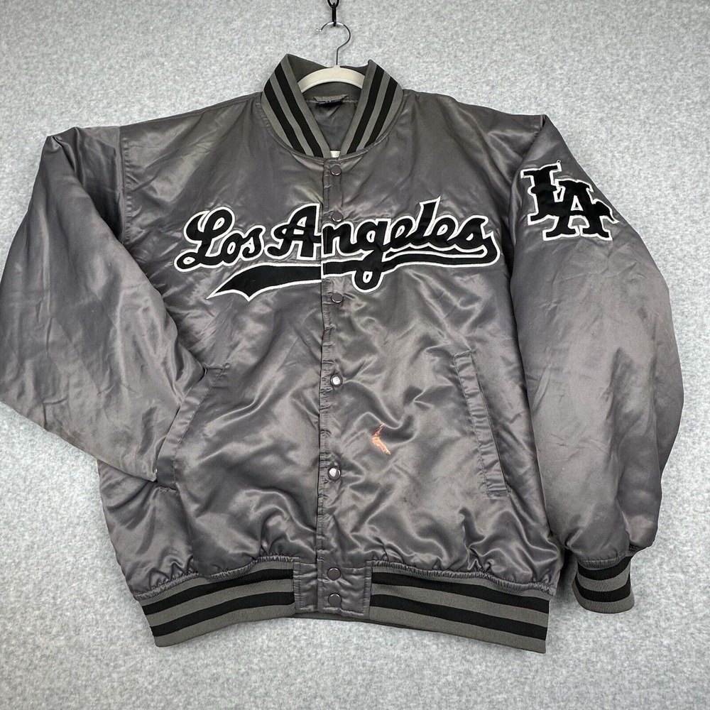 Pro Champ‎ LOS ANGELES Satin Spirit Bomber Jacket Gray XL Insulated Varsity